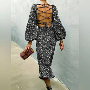 NIP-Casual Split Lantern Long Sleeve Dress